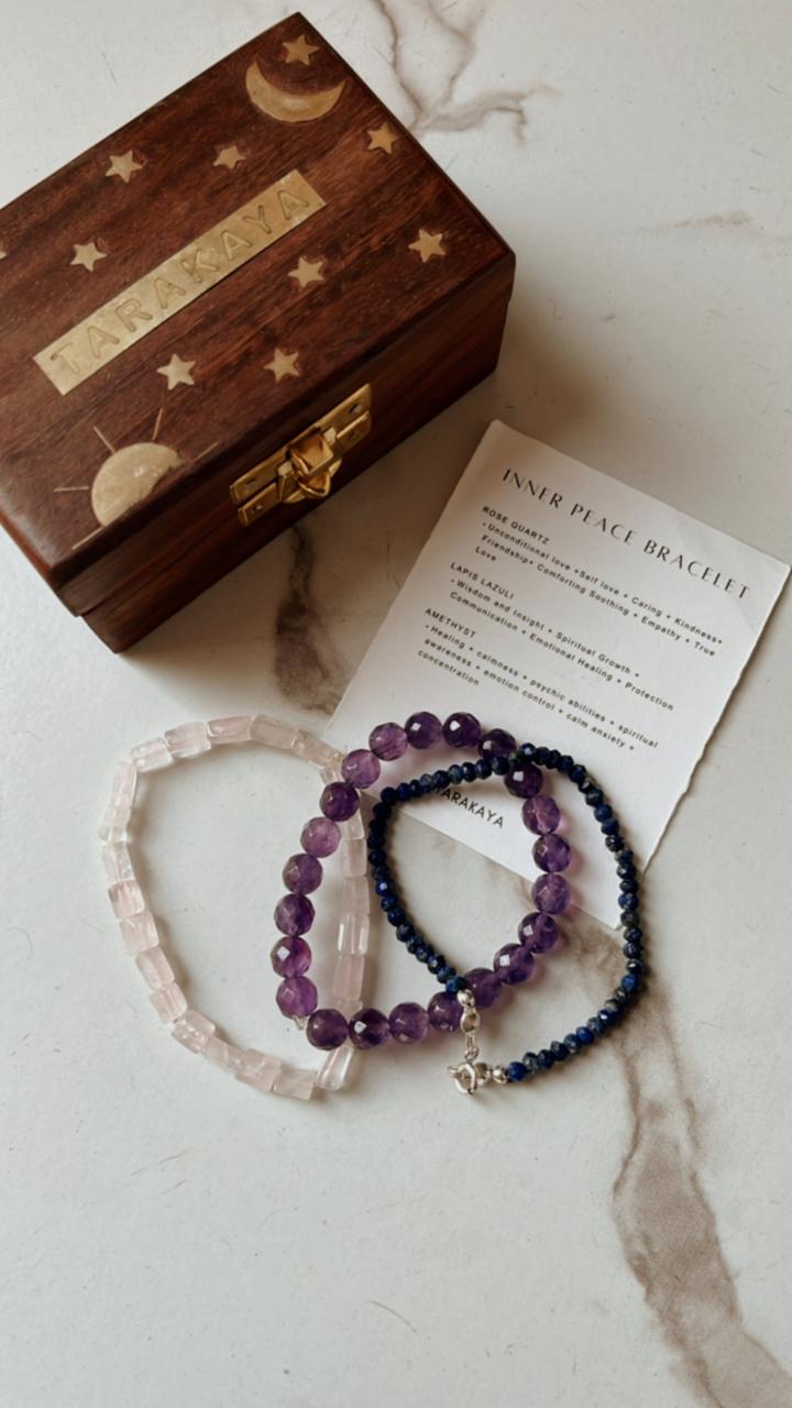 Amethyst Diamond Cut, Rose Quartz Rectangle, and Lapis 4mm bracelet for serenity and clarity