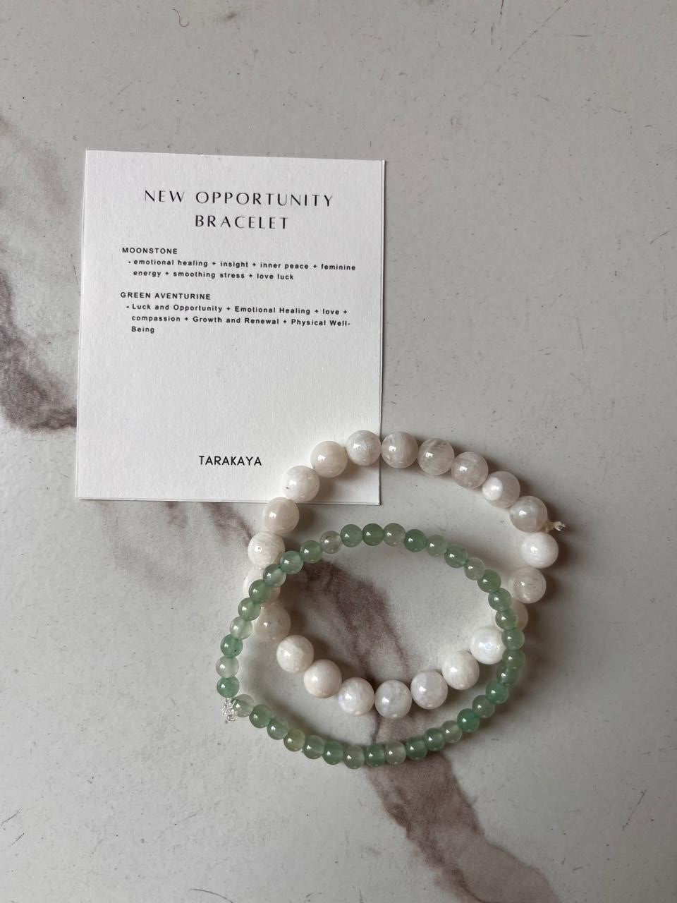 Natural crystal bracelet for new opportunities with Moonstone 8mm and Green Aventurine 4mm