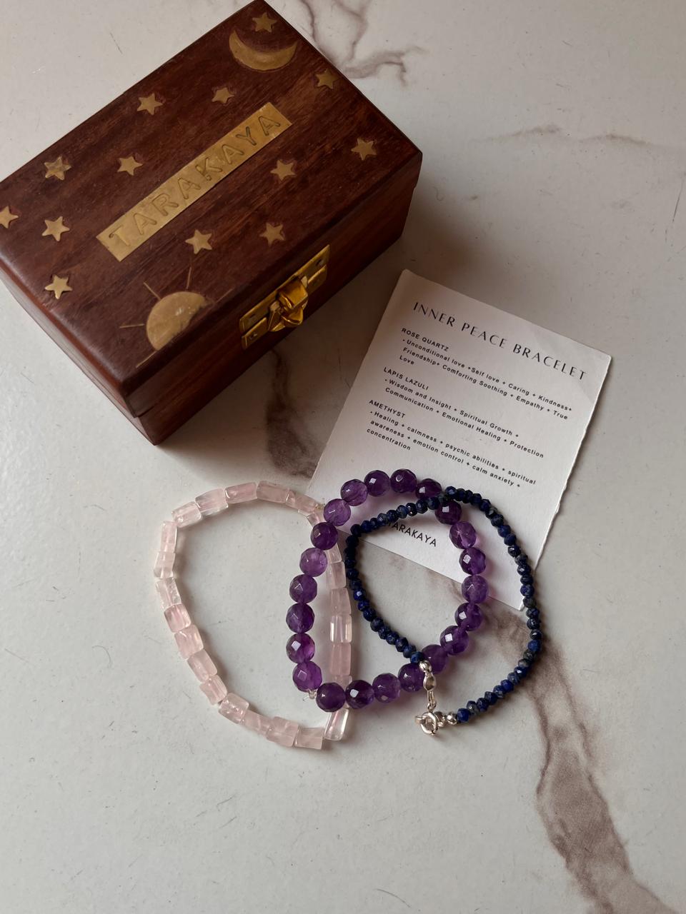 Natural crystal bracelet for peace and balance with Amethyst, Rose Quartz, and Lapis beads