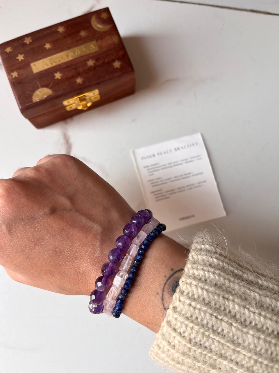 Stylish Amethyst, Rose Quartz, and Lapis bracelet for inner calm and emotional healing
