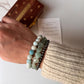 Natural crystal bracelet for wealth and luck with Aquamarine, Green Aventurine Heart, and Pyrite