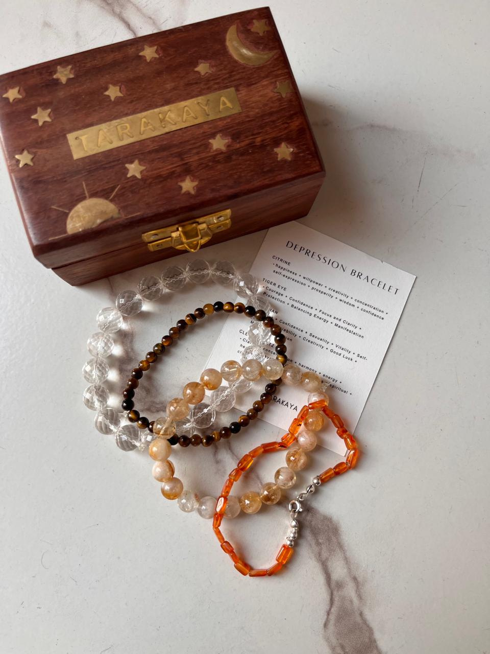 Combo bracelet with Clear Quartz Diamond Cut, Citrine, Tiger Eye, and Carnelian 4mm beads for uplifting energy