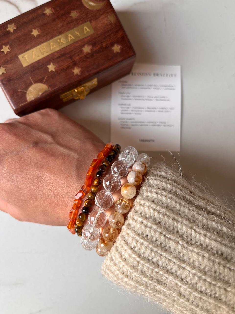 Natural crystal bracelet for emotional healing with Clear Quartz, Citrine, Tiger Eye, and Carnelian
