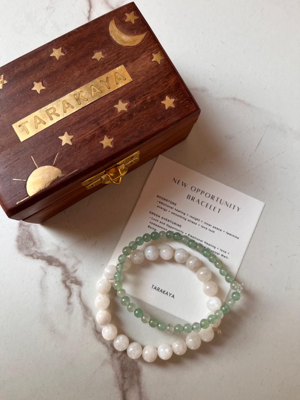 Moonstone and Green Aventurine 4mm crystal bracelet for positive changes and opportunities
