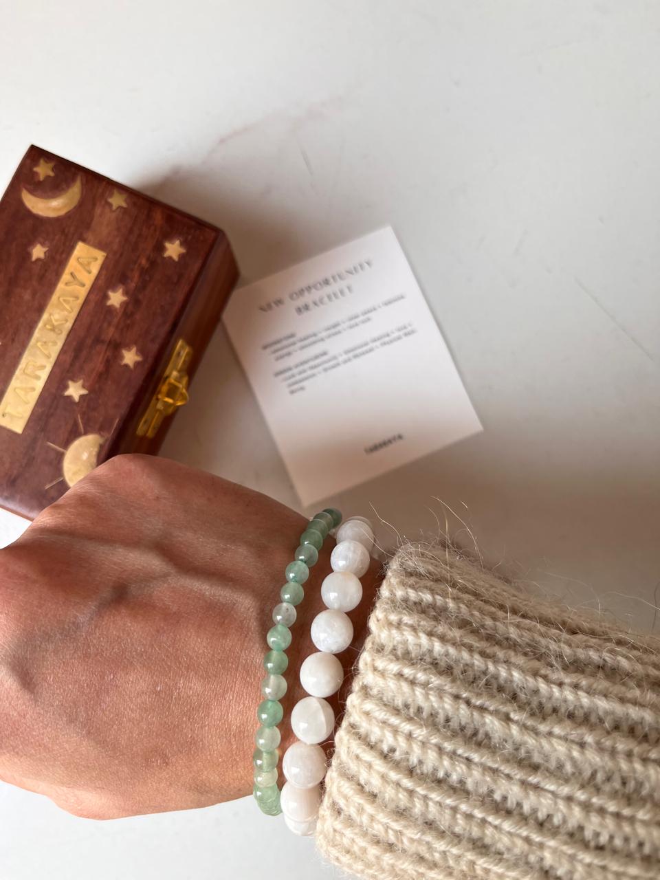 Handcrafted Moonstone and Green Aventurine natural crystal bracelet for fresh opportunities