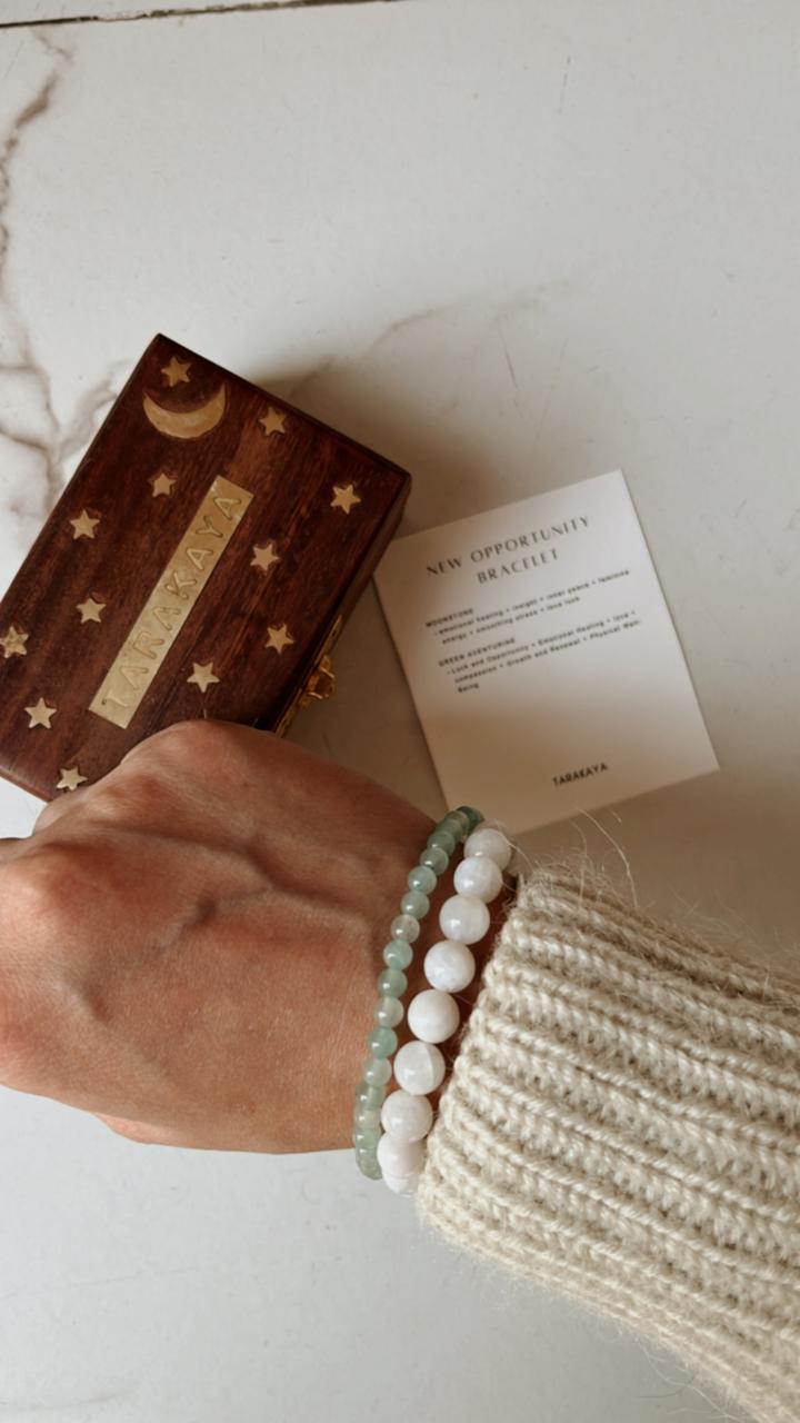 Moonstone 8mm and Green Aventurine 4mm gemstone bracelet for growth and new beginnings
