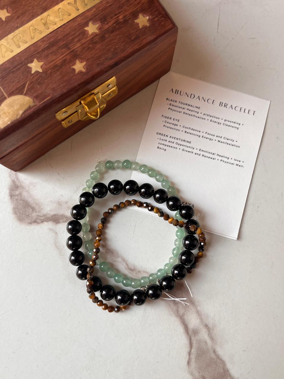 Powerful bracelet for abundance with Black Tourmaline 8mm, Green Aventurine 4mm, and Tiger Eye beads