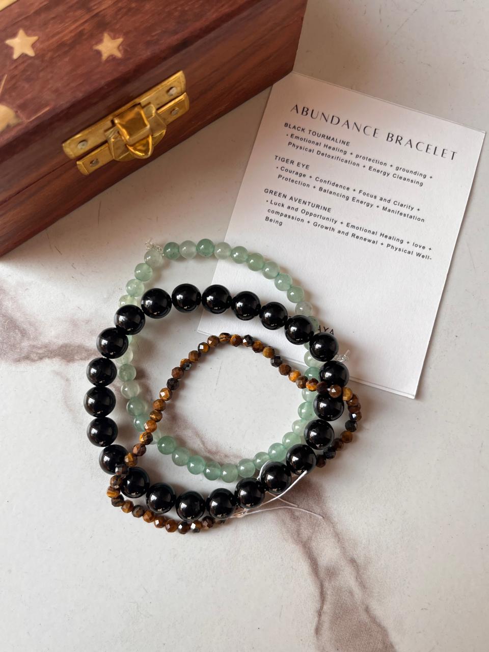 Black Tourmaline, Green Aventurine, and Tiger Eye 3mm bracelet for wealth and protection