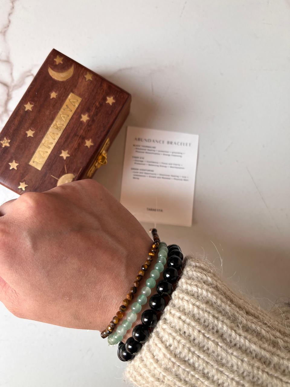 Black Tourmaline 8mm, Green Aventurine 4mm, and Tiger Eye Faceted 3mm bracelet for prosperity