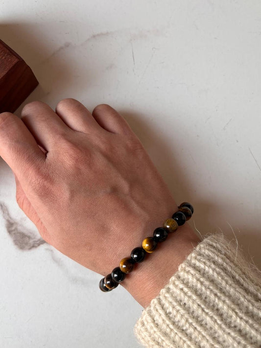 Tiger Eye and Black Onyx 8mm natural crystal bracelet