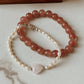 Healing bracelet with Strawberry Quartz 8mm, Rose Quartz heart, and Pearl crystals
