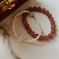 Rose Quartz heart and Strawberry Quartz bead bracelet with fresh Pearl accents