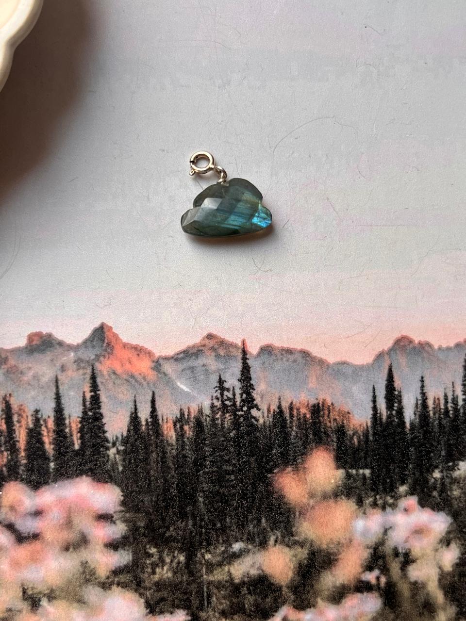 Handmade Labradorite Big Cloud Crystal Charm - Faceted Silver Jewelry