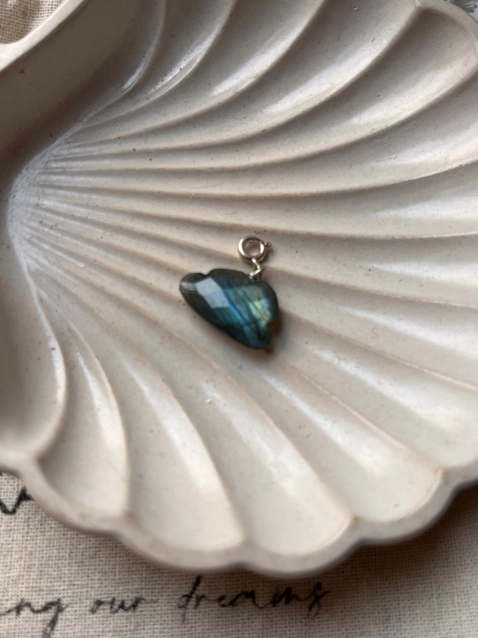 Sterling Silver Labradorite Cloud Crystal Charm with Faceted Big Stone