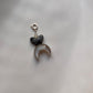 Crescent Moon Charm with Cosmic Grey Moonstone and Black Jasper Butterfly