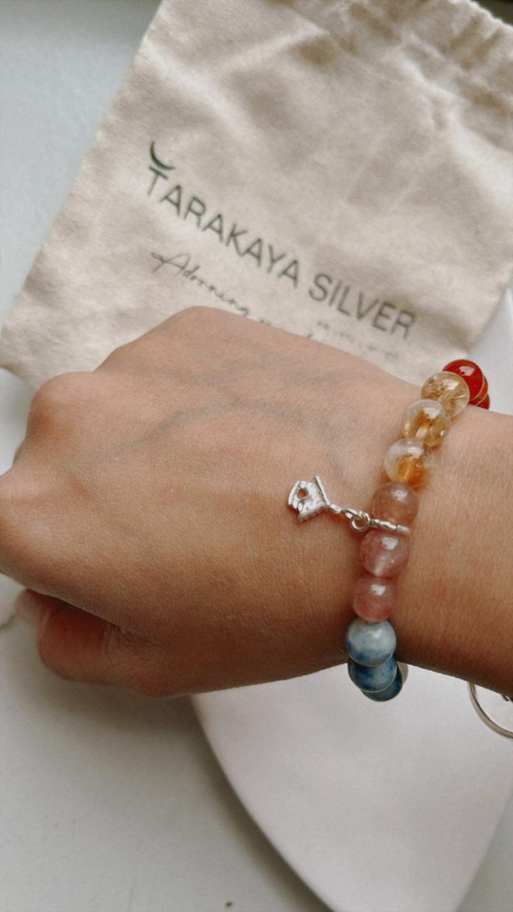 Handcrafted Bracelet with Home/House Silver Charm and Motivational Message