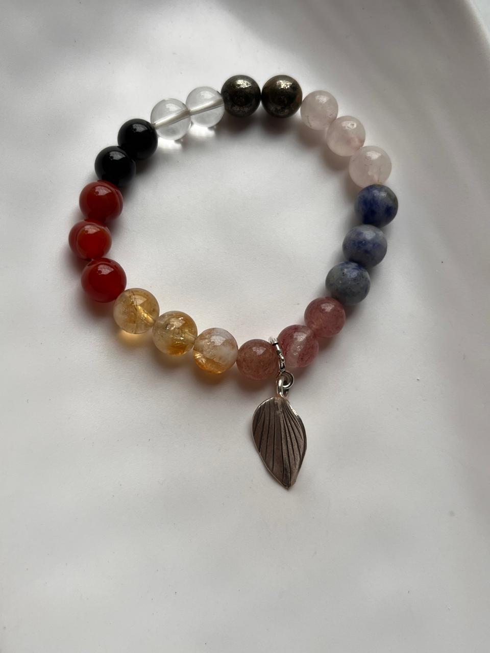 Handcrafted Silver Bracelet with Leaf Charm and Inspiring Message