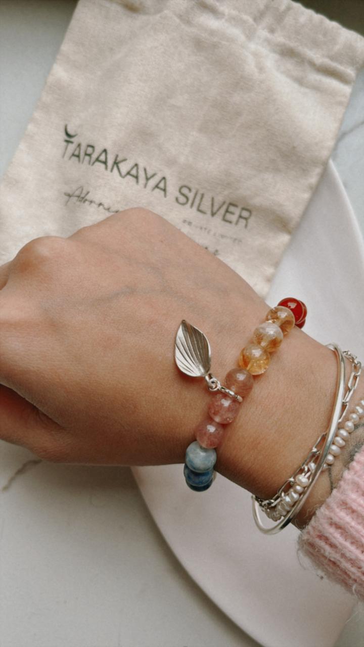 I Deserve It All Bracelet with Leaf Silver Charm - Empowerment Jewelry