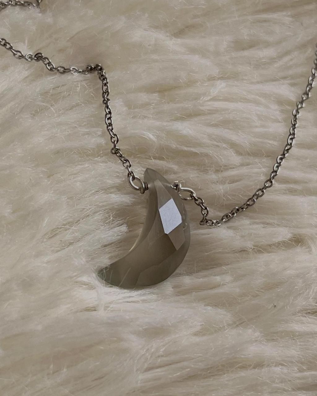 Sterling Silver Smokey Quartz Crescent Moon Necklace
