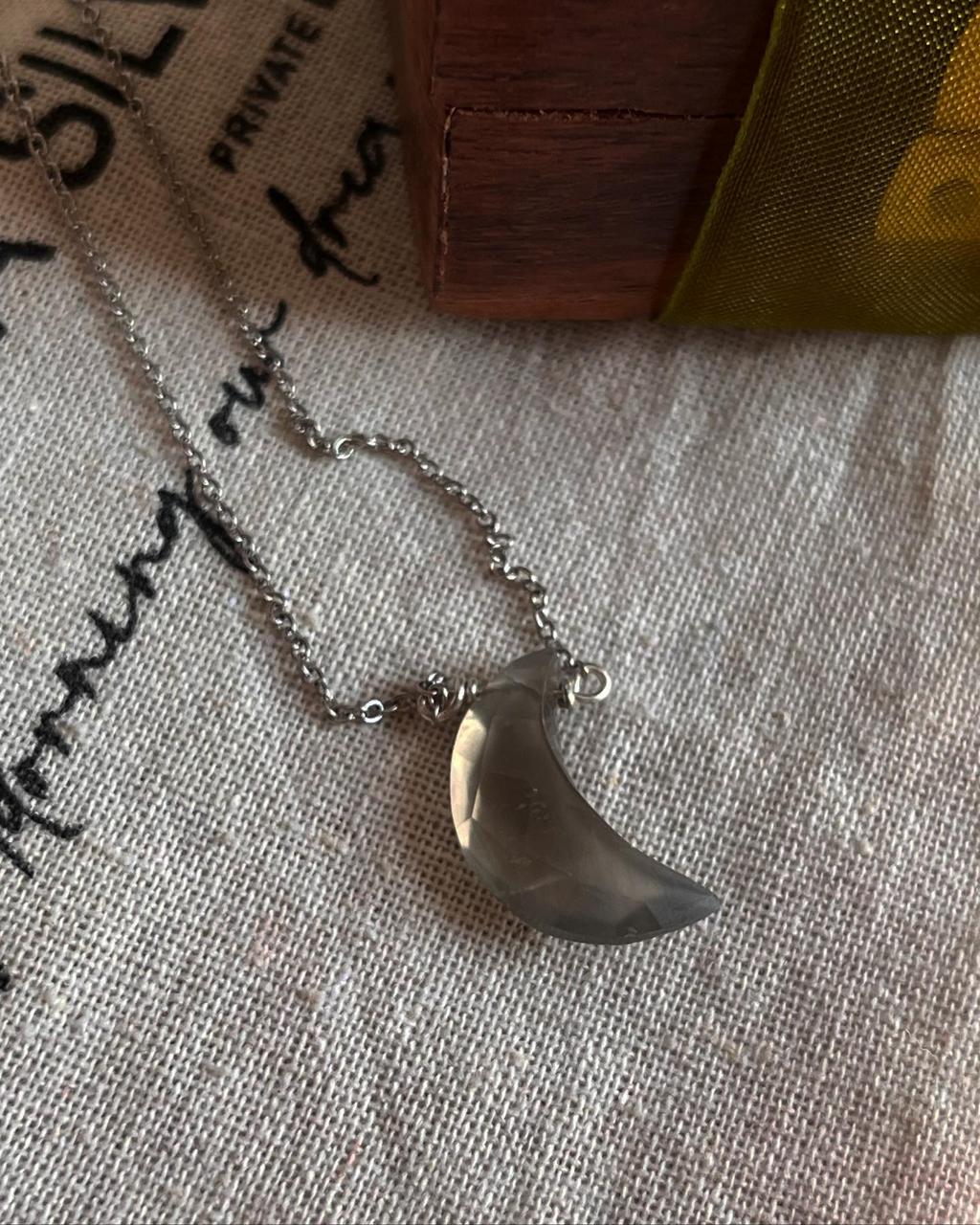 Smokey Quartz Crescent Moon Crystal Necklace