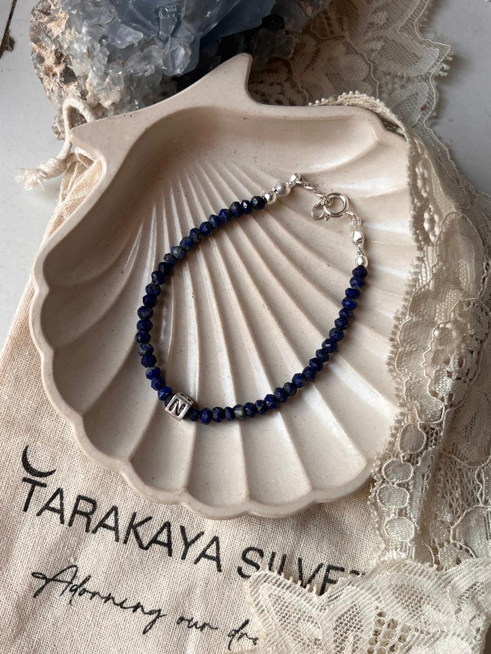 Lapis Lazuli Initial N Silver Bracelet for Personalized Style