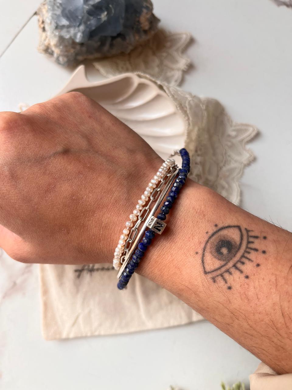 Custom Initial N Lapis Lazuli Crystal Bracelet