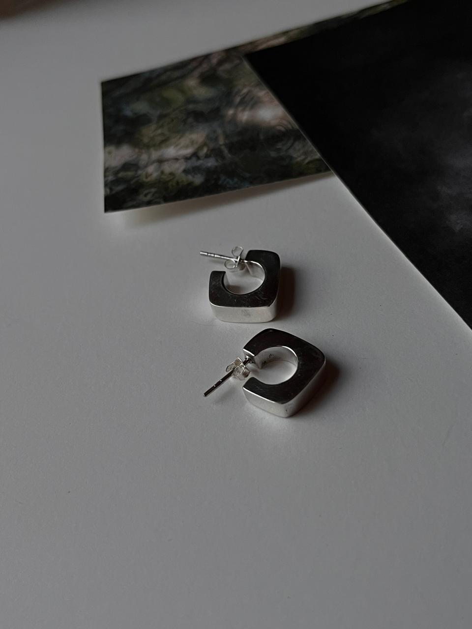 Chunky Italian Square Half Hoops in 925 Silver