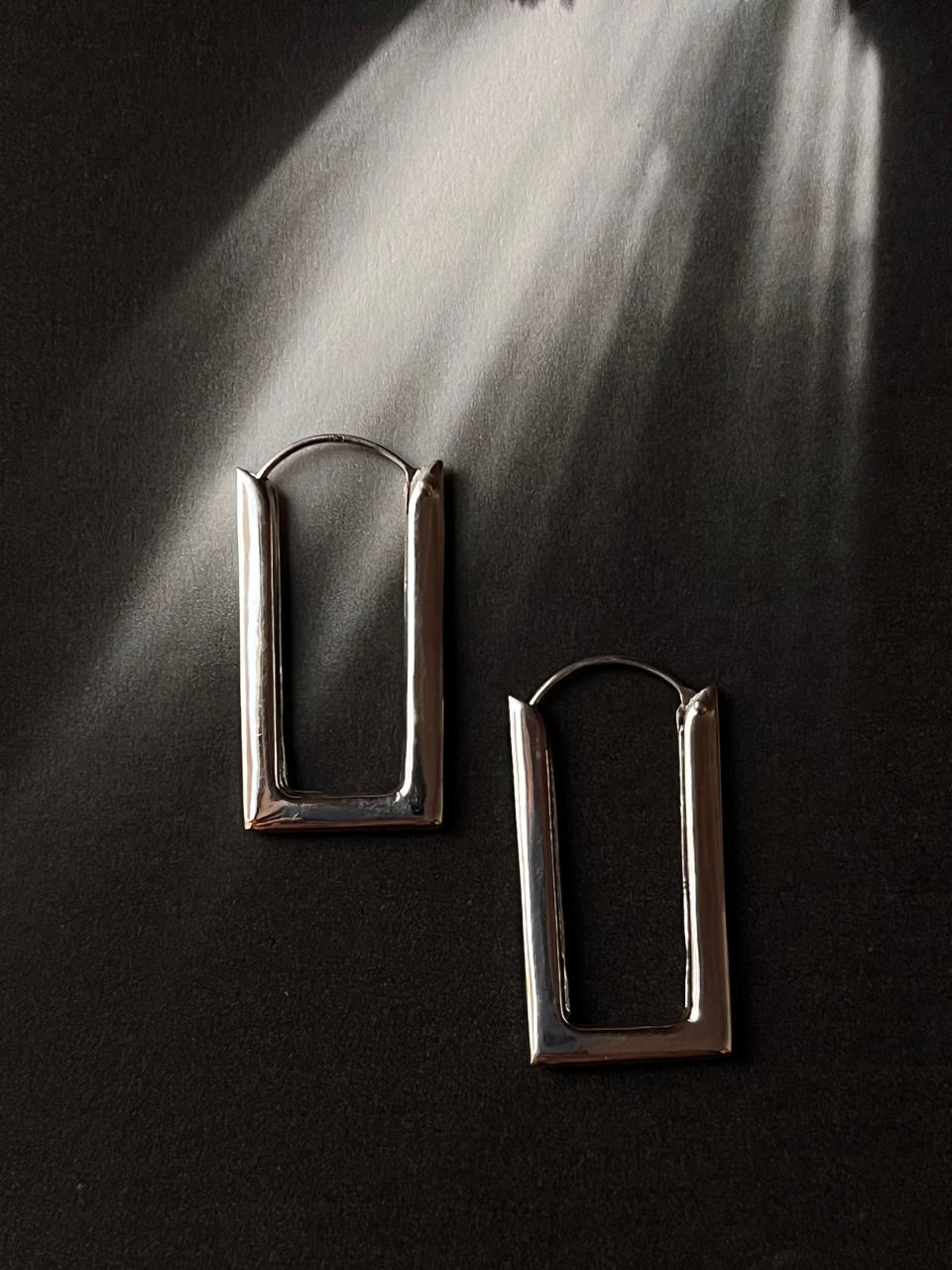 925 Silver Rectangular Chunky Hoops with Italian Influence