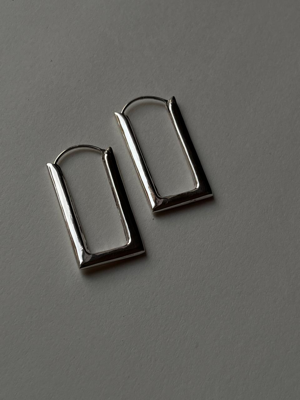 Italian Chunky Rectangular Hoops in 925 Silver