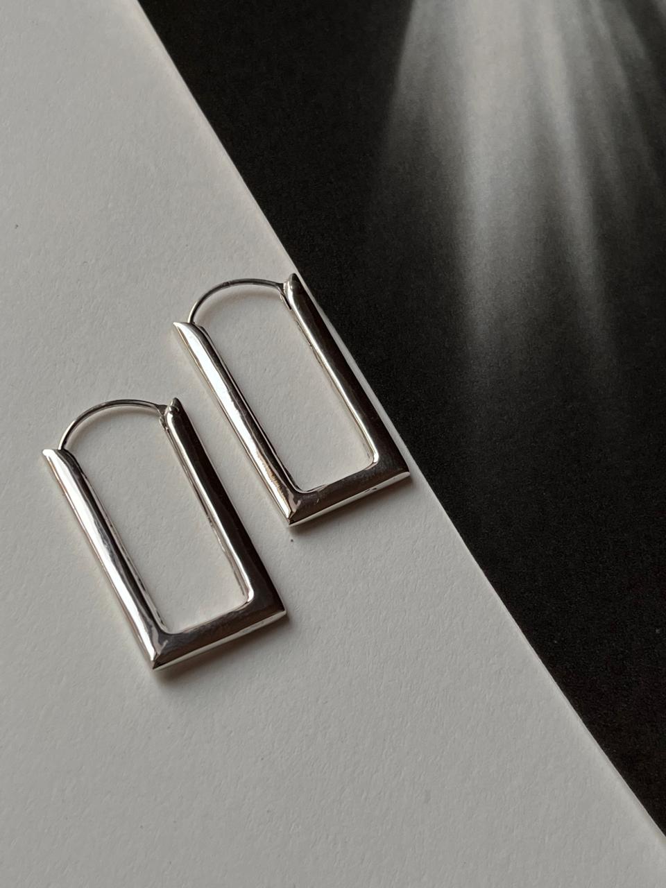 Chunky Italian Rectangular Statement Hoops in 925 Silver