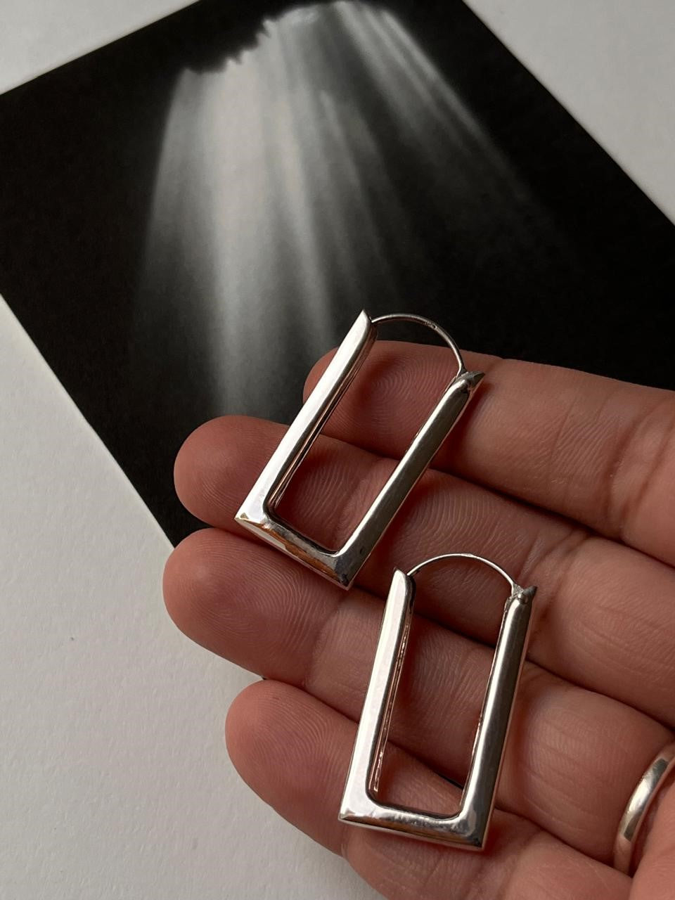 Italian Rectangular Chunky Hoops in 925 Silver