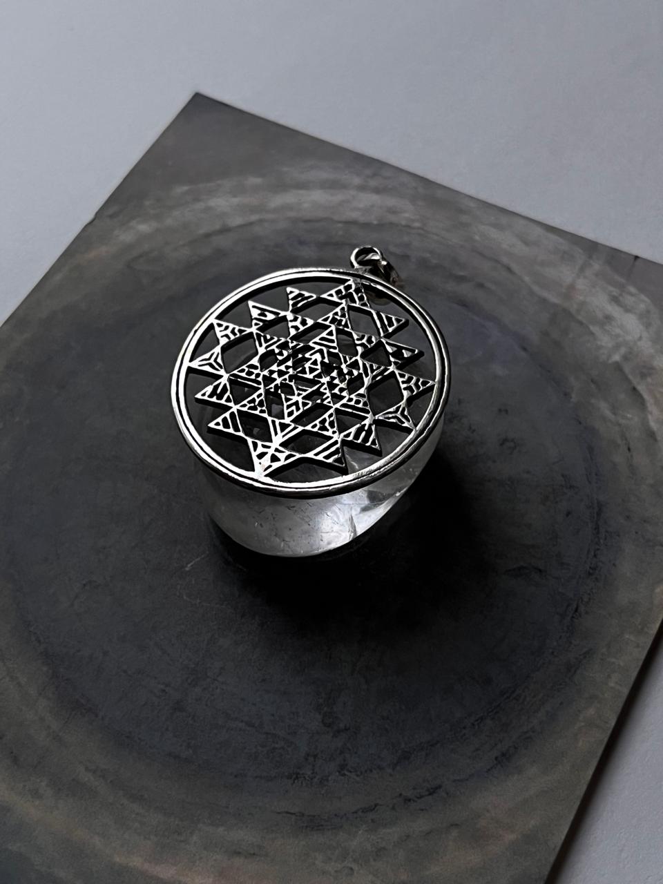 Shree Yantra Round Pendant in 925 Silver