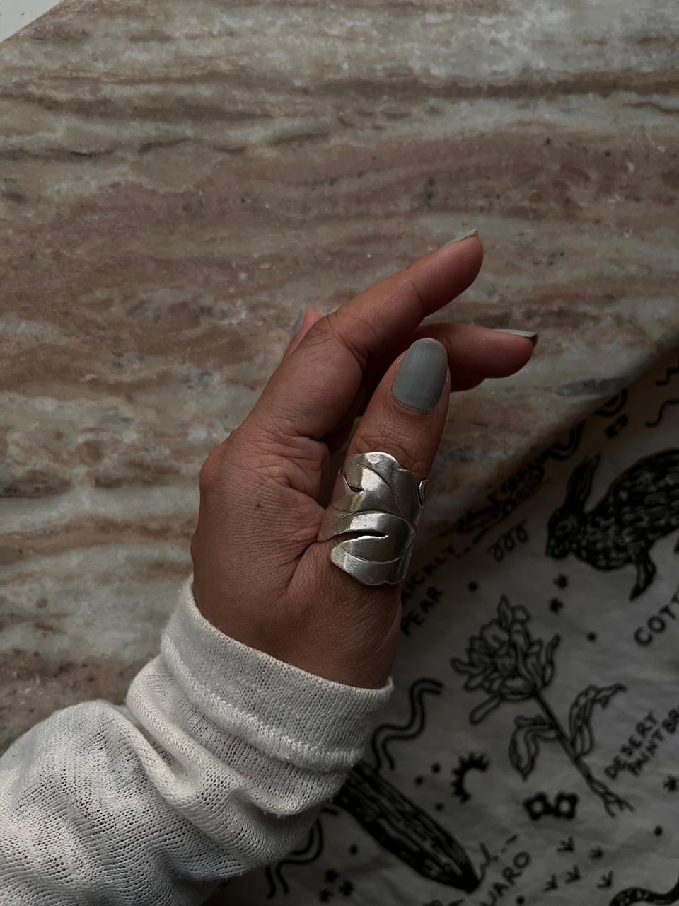 925 silver adjustable wrap ring with bohemian maple leaf