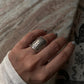 Adjustable silver ring with tribal dome detailing