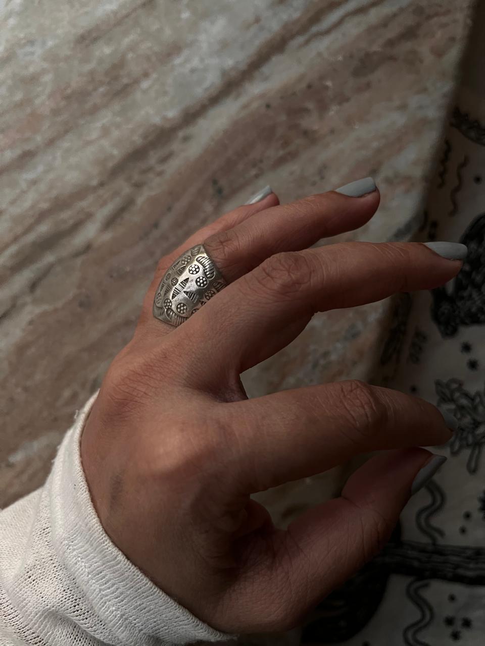 Handcrafted dome ring in sterling silver with tribal design 