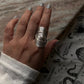 Sterling silver leaf wrap ring with adjustable band for boho style