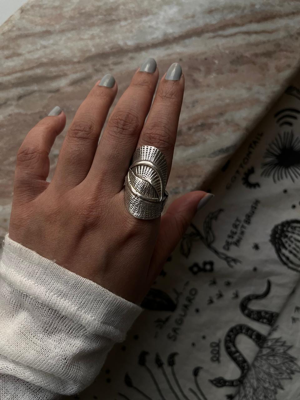 Sterling silver leaf wrap ring with adjustable band for boho style