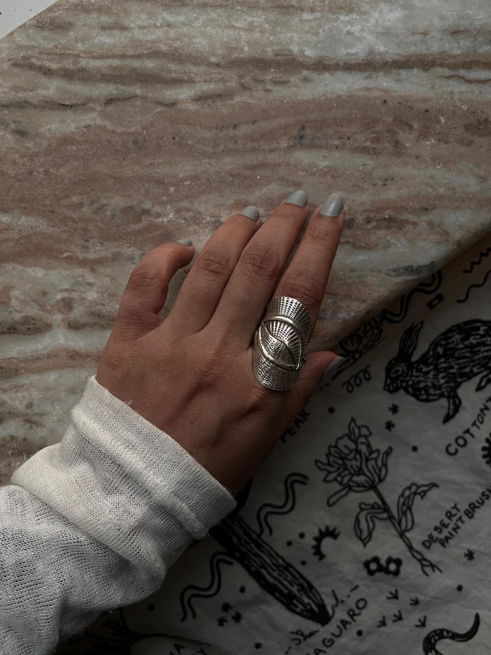 Bohemian-style leaf wrap ring in handcrafted sterling silver  