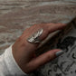 925 silver adjustable ring with leaf wrap motif