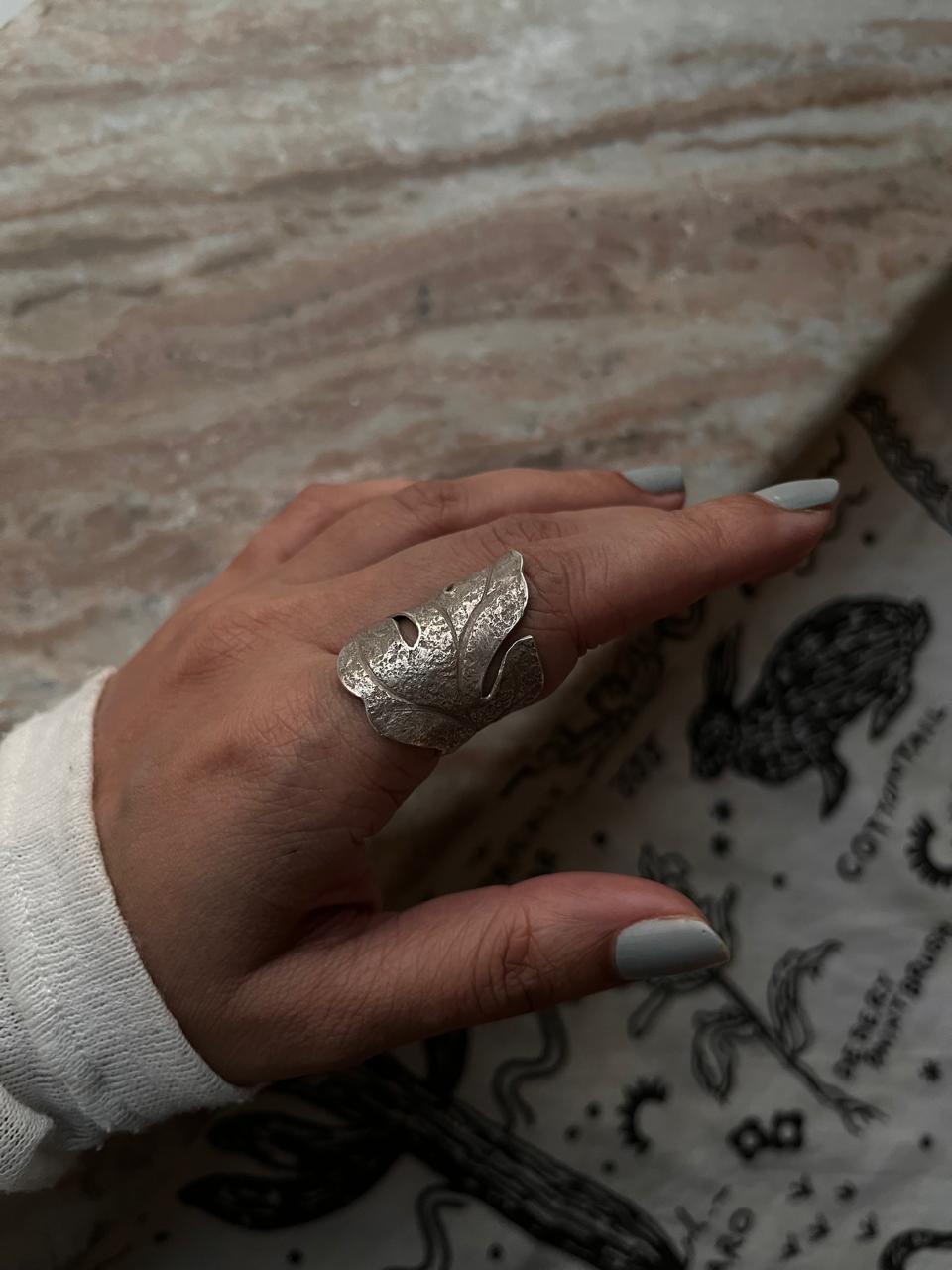 925 silver maple leaf wrap ring with brushed finish for boho style  