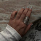 Artisan-made 925 silver adjustable maple leaf ring with brushed details  