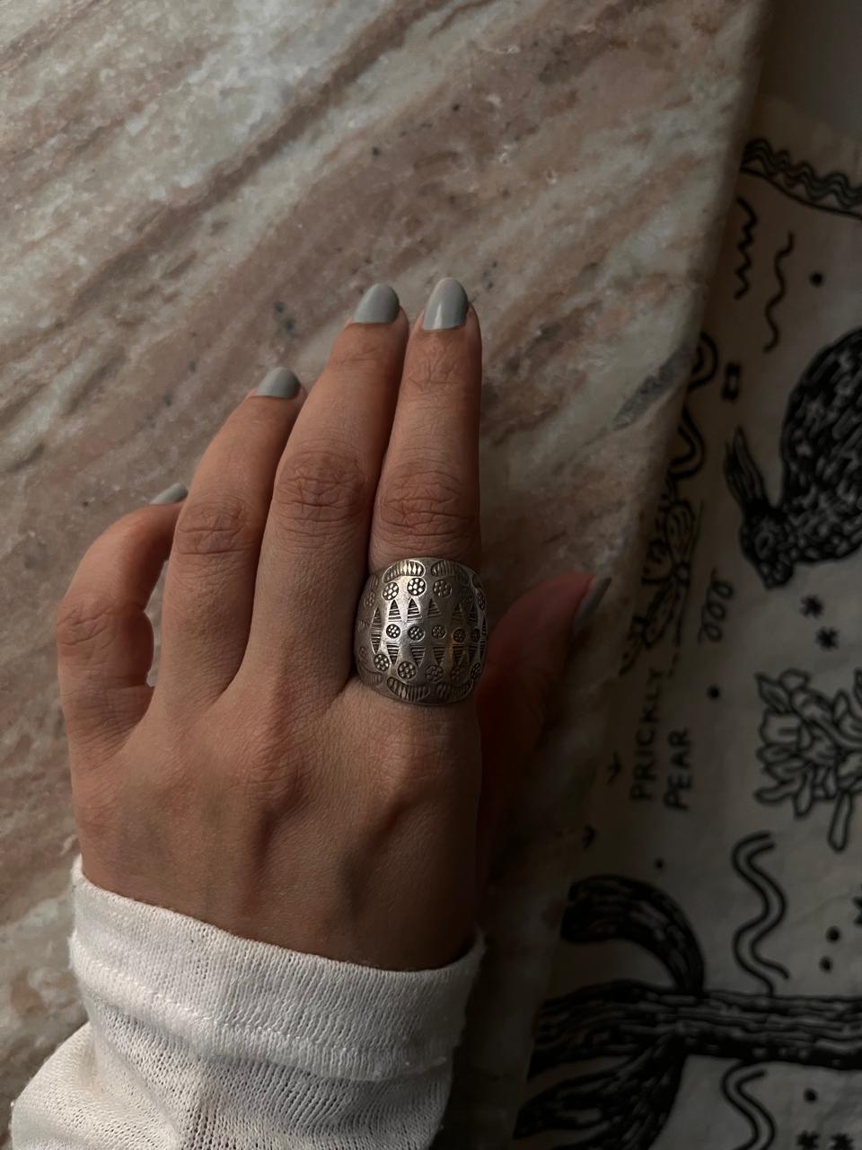 Boho-style adjustable ring with dome shape in 925 silver  