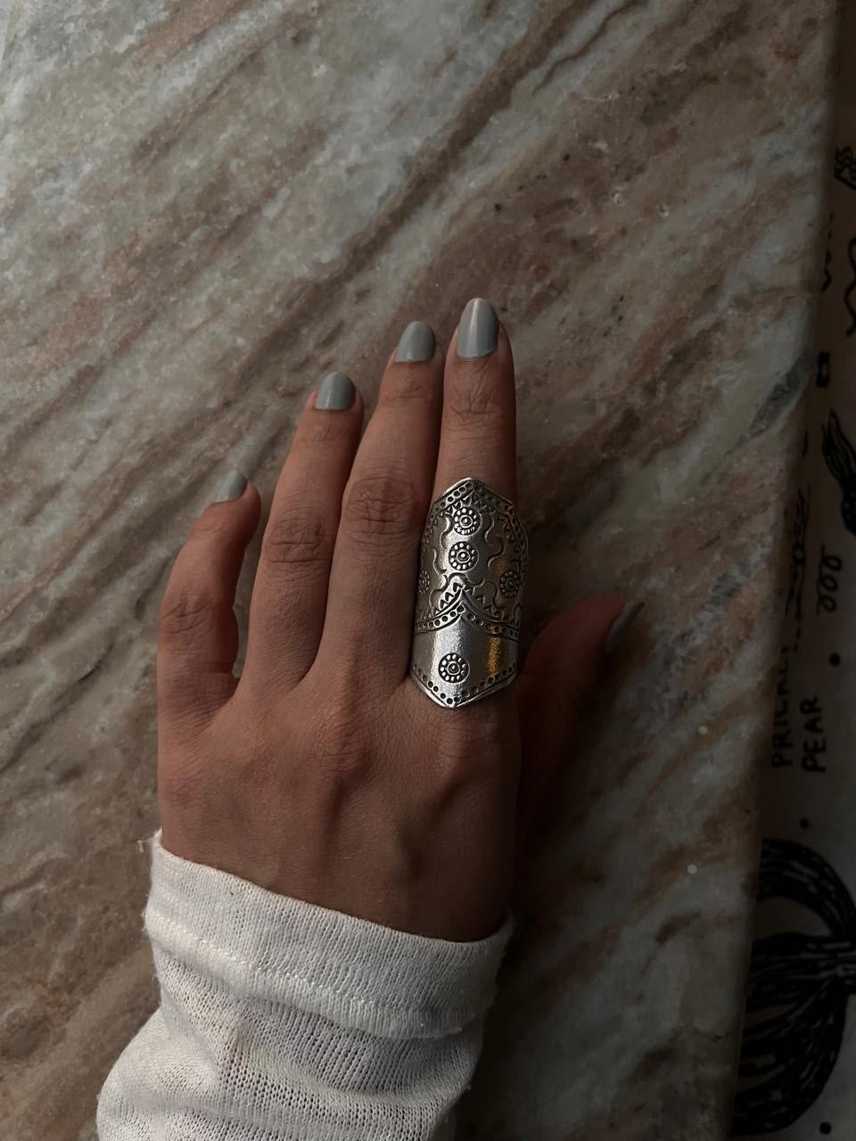 Handcrafted adjustable full finger silver ring for boho chic look  