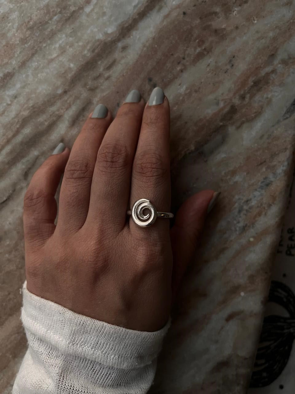 Handcrafted silver adjustable ring with spiral design  