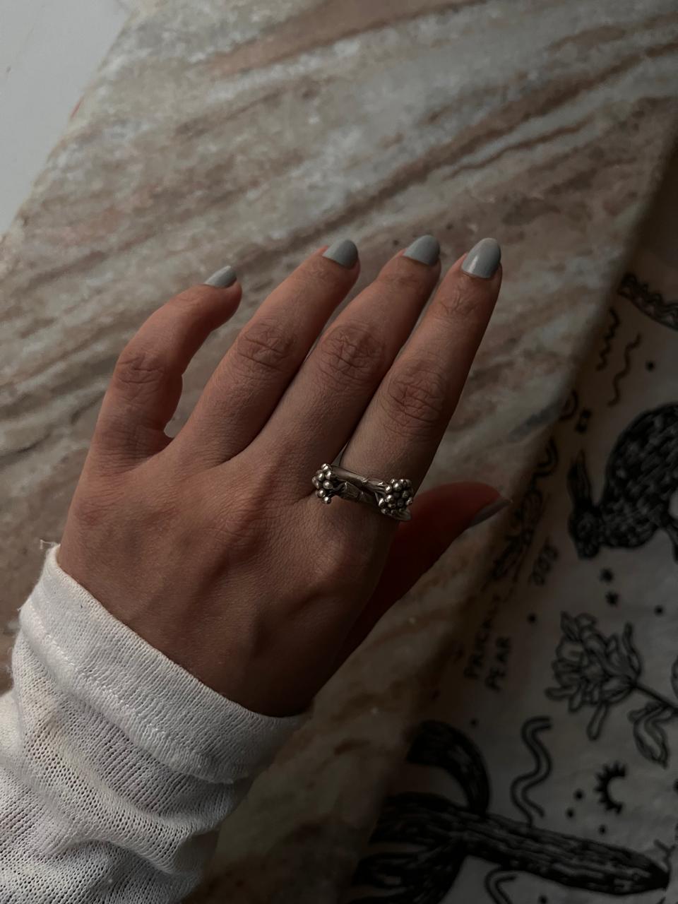 Handcrafted sterling silver flower bunch adjustable ring  