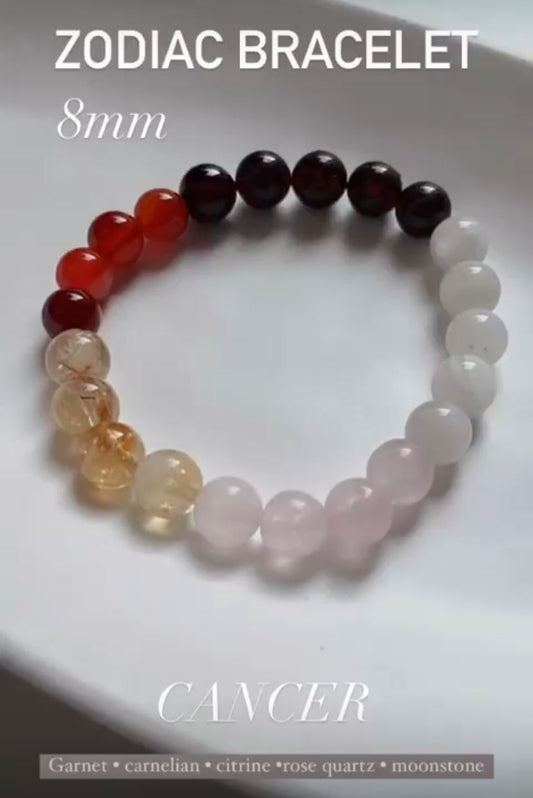 Zodiac Cancer 3 Natural 8mm Crystal Bracelet