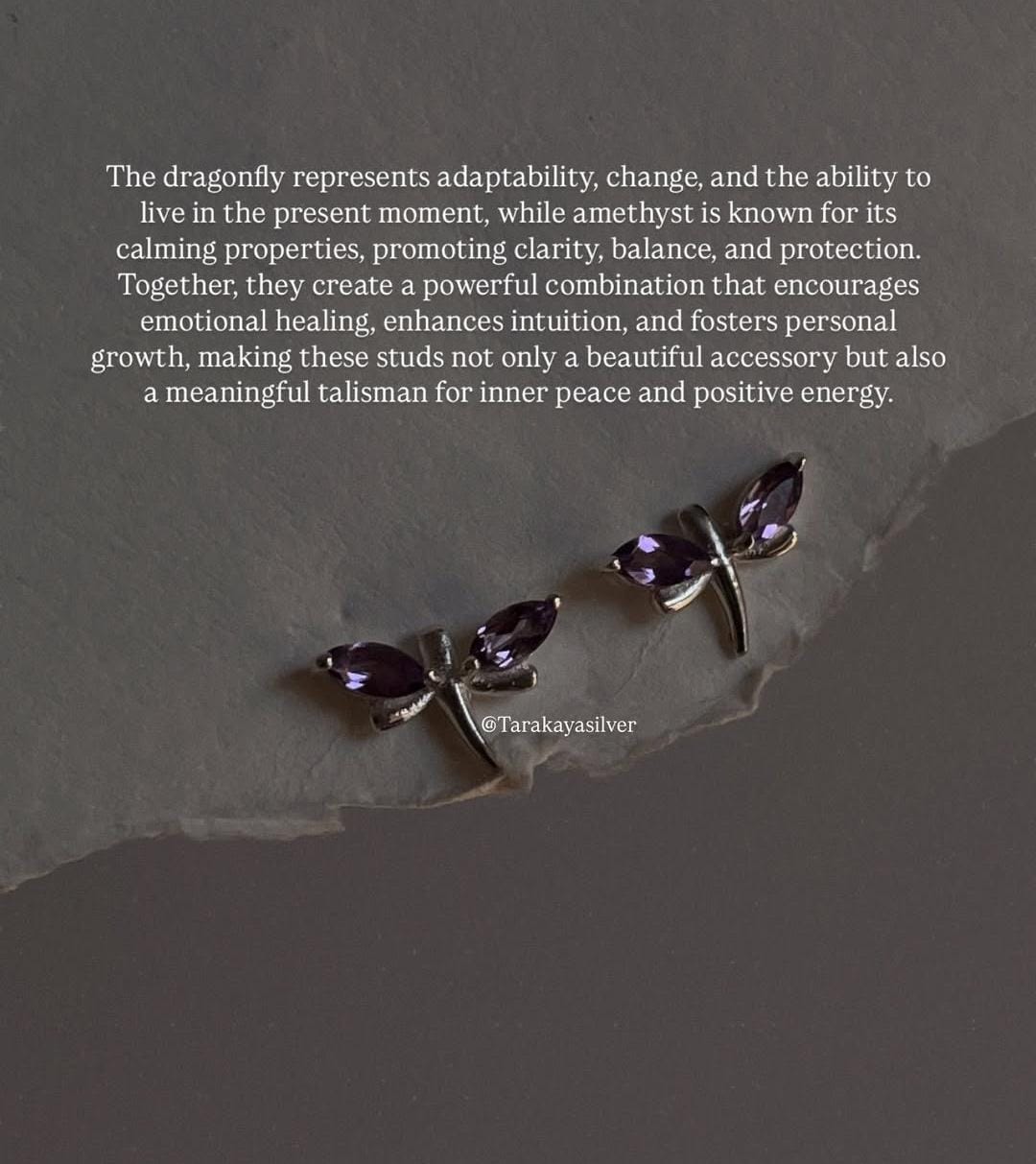 925 Silver Dragonfly Stud Earrings with Amethyst Stones