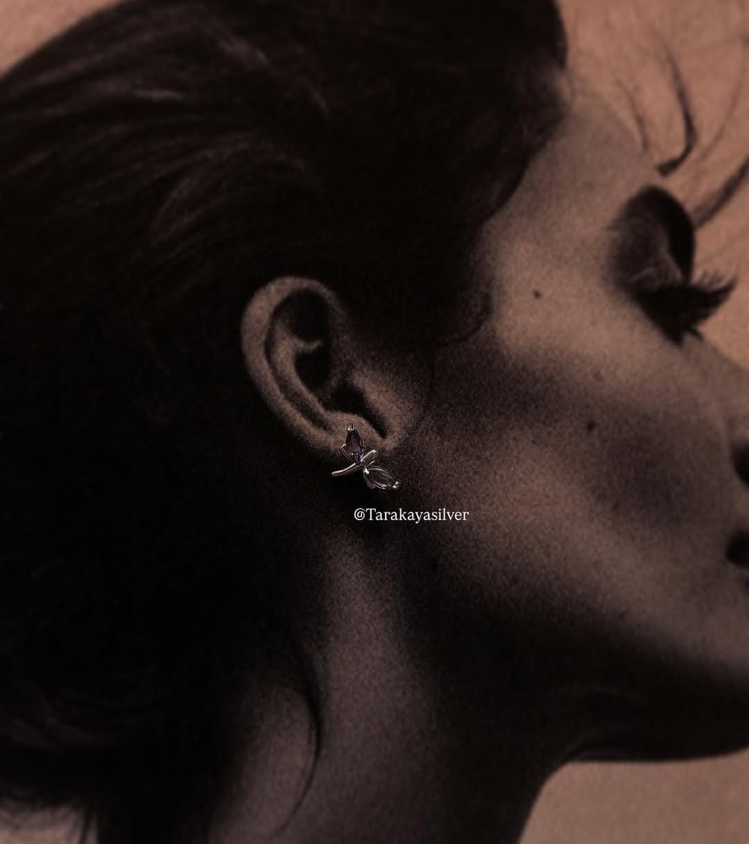 Amethyst Dragonfly Silver Stud Earrings for Women