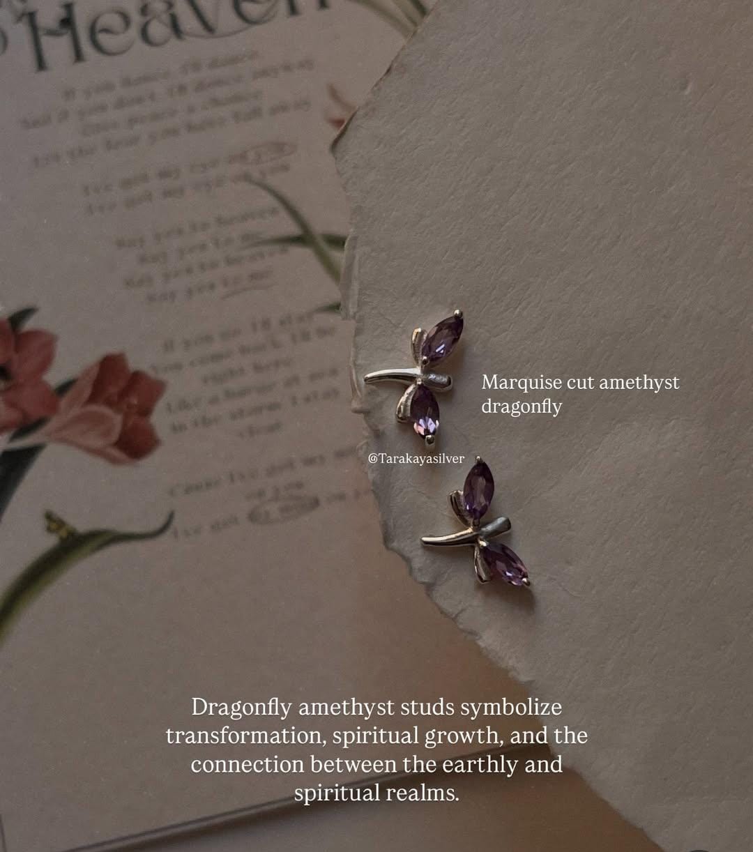 Small Dragonfly Studs with Amethyst in 925 Silver