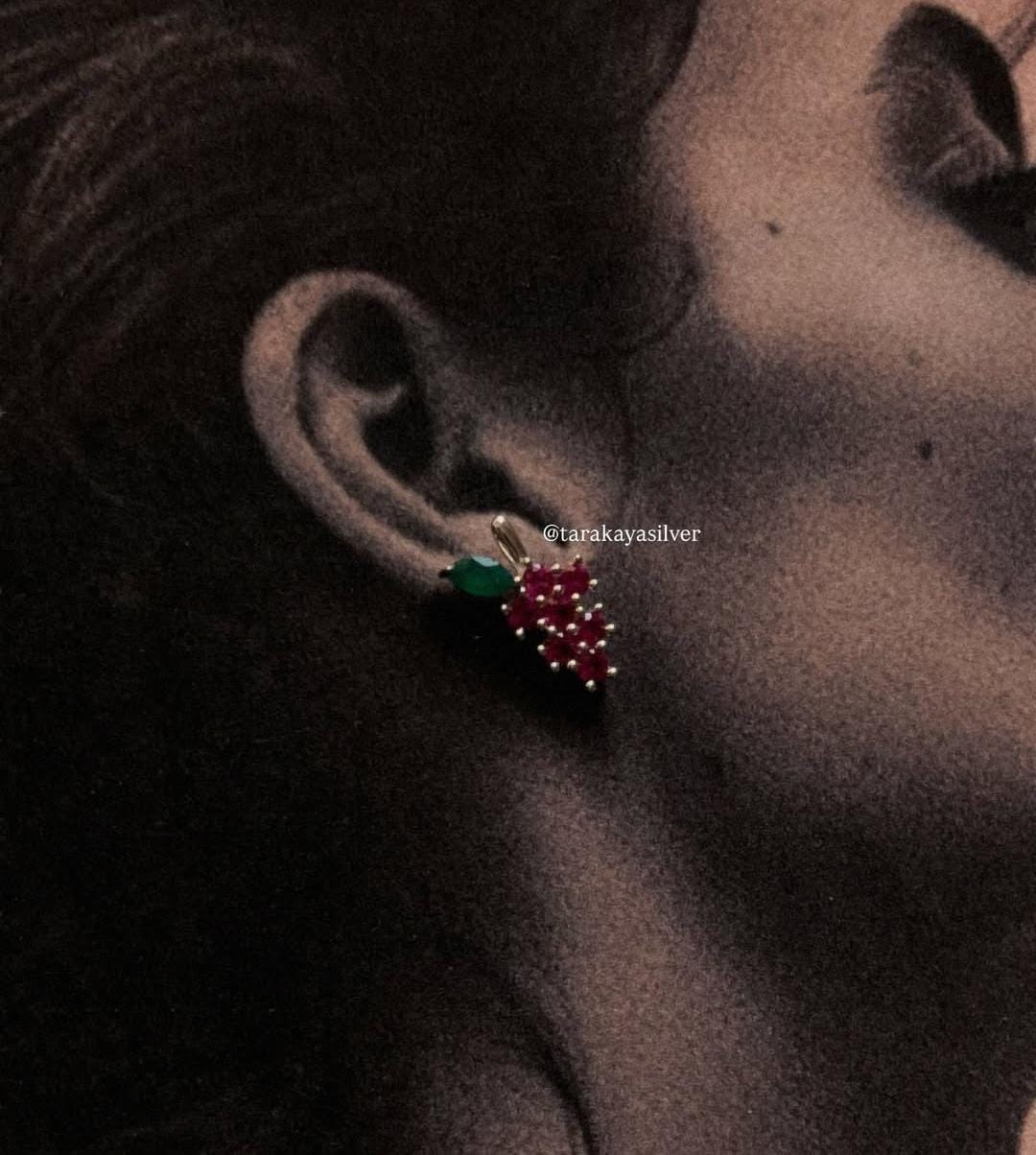 Elegant Lab Grown Ruby and Green Onyx Silver Stud Earrings